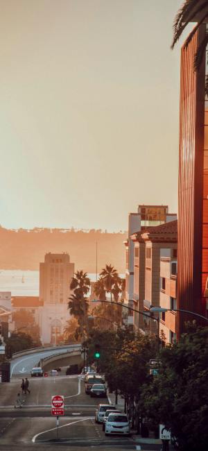 Exterior buildings near Flora + Fauna in San Diego, California