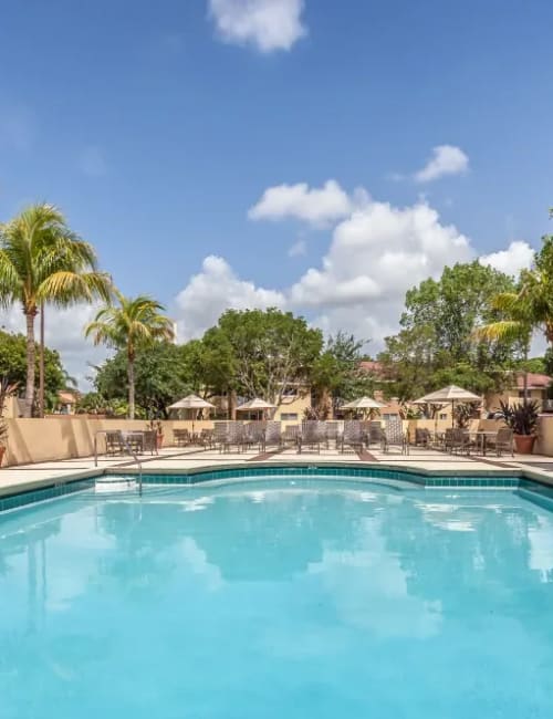 A sparkling pool for residents at Fairway View in Hialeah, Florida