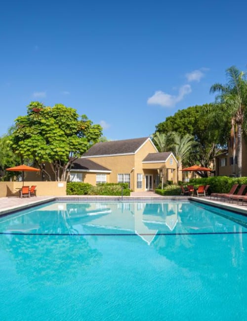 The sparkling pool at Palmetto Place in Miami, Florida