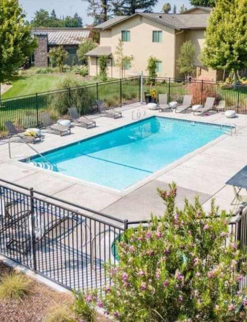 Outdoor swimming pool at Laurel Glen in Manteca, California