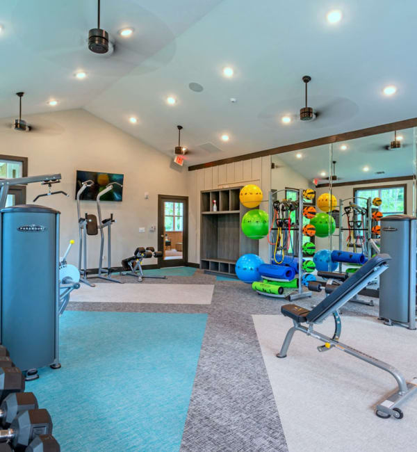 Exercise equipment in the fitness center at Lullwater at Blair Stone in Tallahassee, Florida