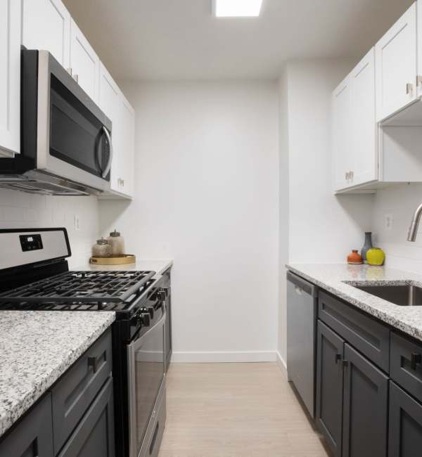 Stainless-steel appliances at J Vue at The LMA in Boston, Massachusetts