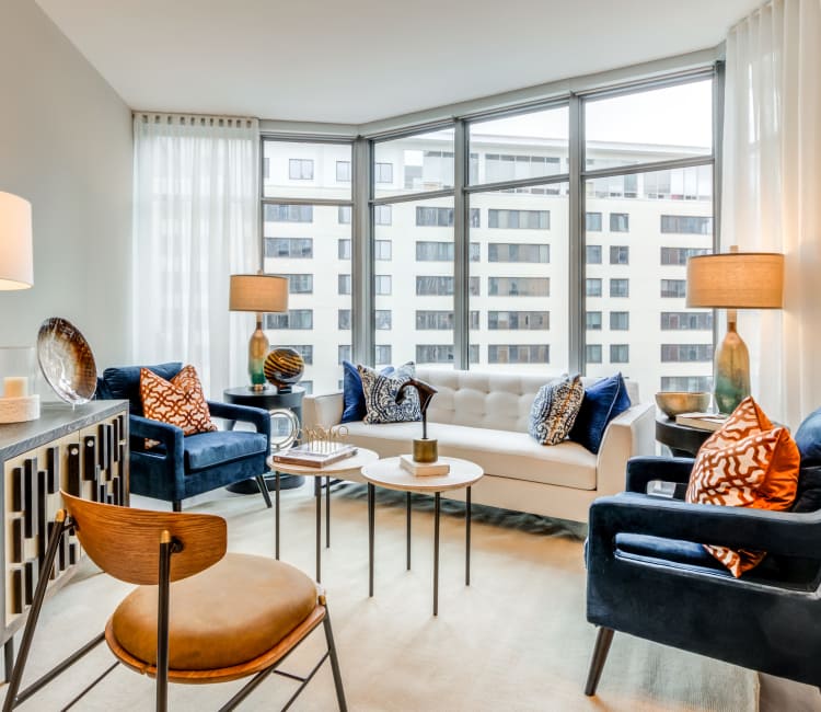 Modern living room in model home at Gallery Bethesda II in Bethesda, MD