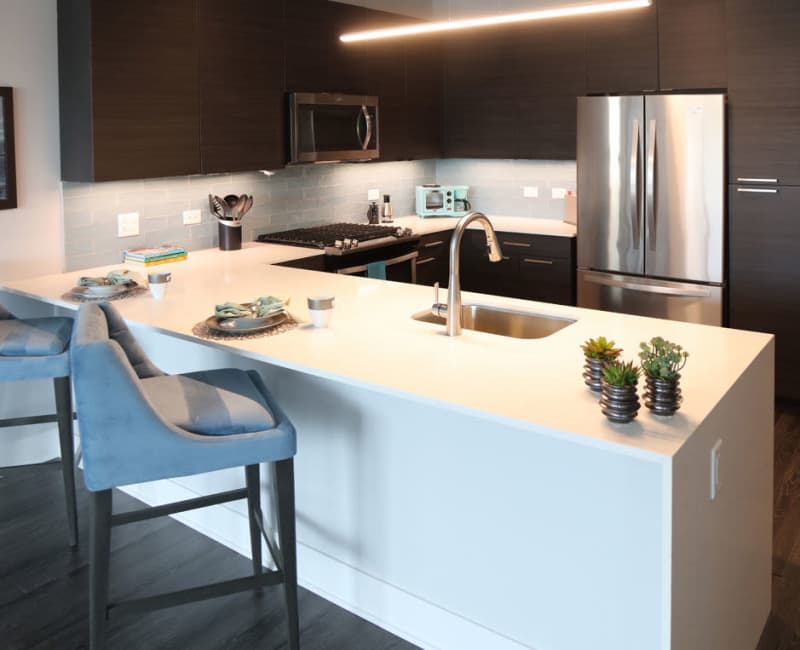Kitchen with Island at The Residences at Hamilton Lakes in Itasca, Illinois