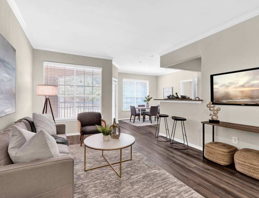 Model living room at The Lodge at Westover Hills  