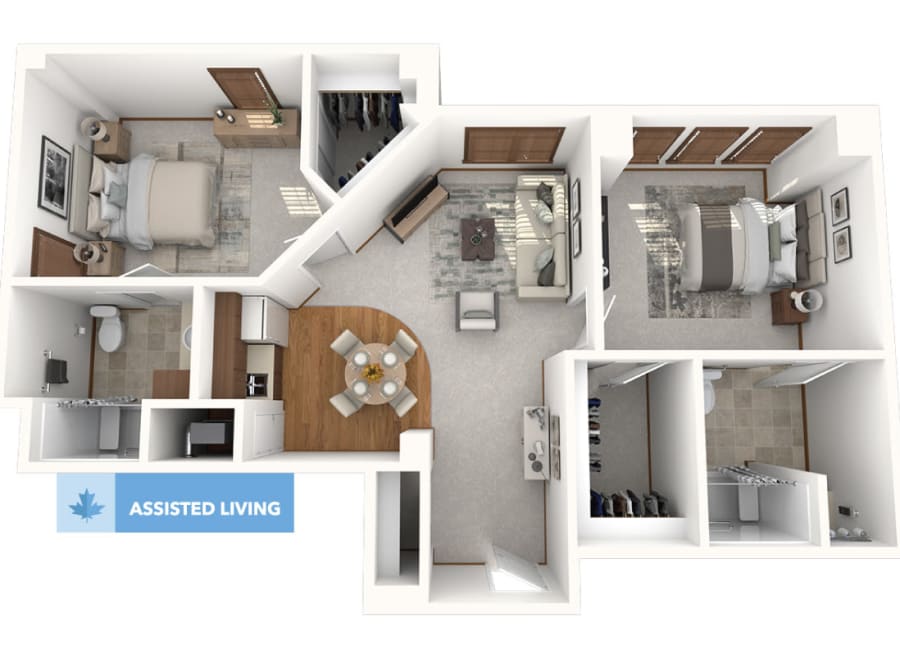 2 bedroom assisted living apartment at Oxford Vista Wichita in Wichita, Kansas