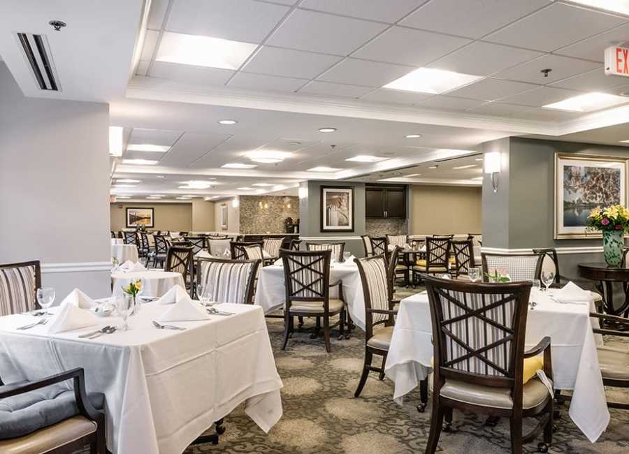 Dining tables set for dinner at The Residences at Thomas Circle in Washington, District of Columbia 