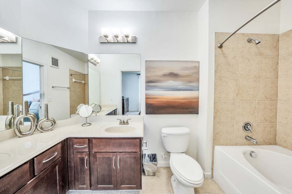 Bathroom area at Villas Tech Ridge in Pflugerville, Texas 