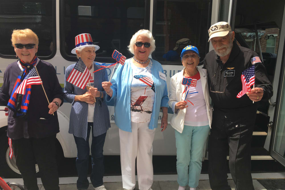 Residents going to an event near Merrill Gardens at Burien in Burien, Washington. 