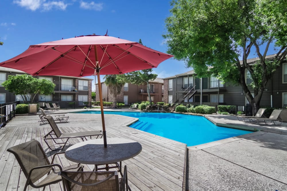Pool and patio at Somerset Apartments in Houston