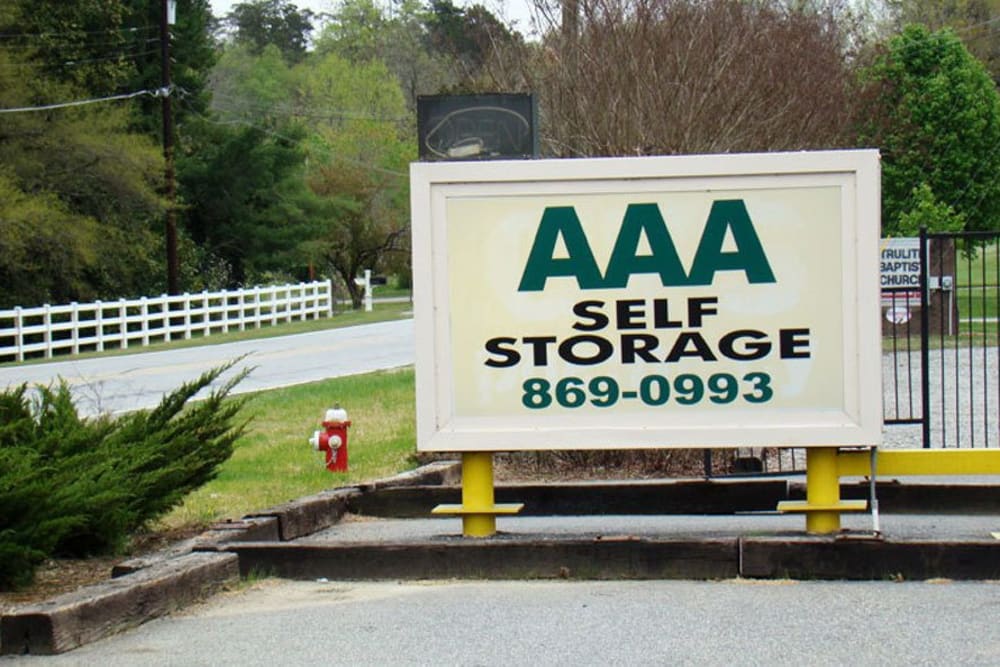 signage out front at AAA Self Storage at N Main St in High Point, North Carolina