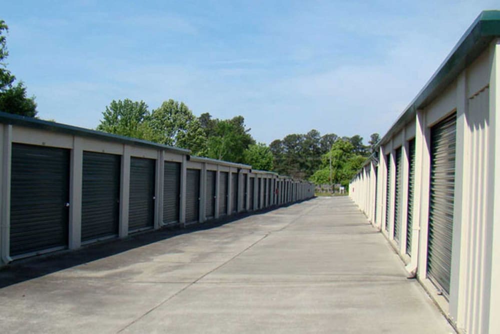 long driveway at AAA Self Storage at Groometown Rd in Greensboro, North Carolina
