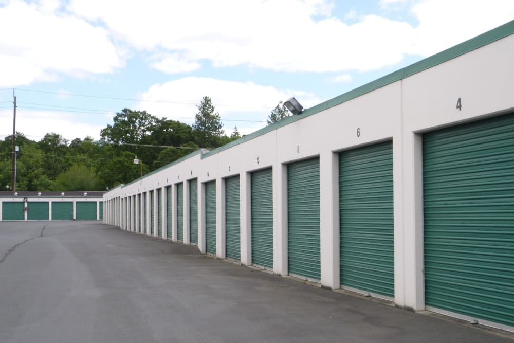 Wide driveway between units at Parkside Mini Storage and RV in Beaverton, Oregon