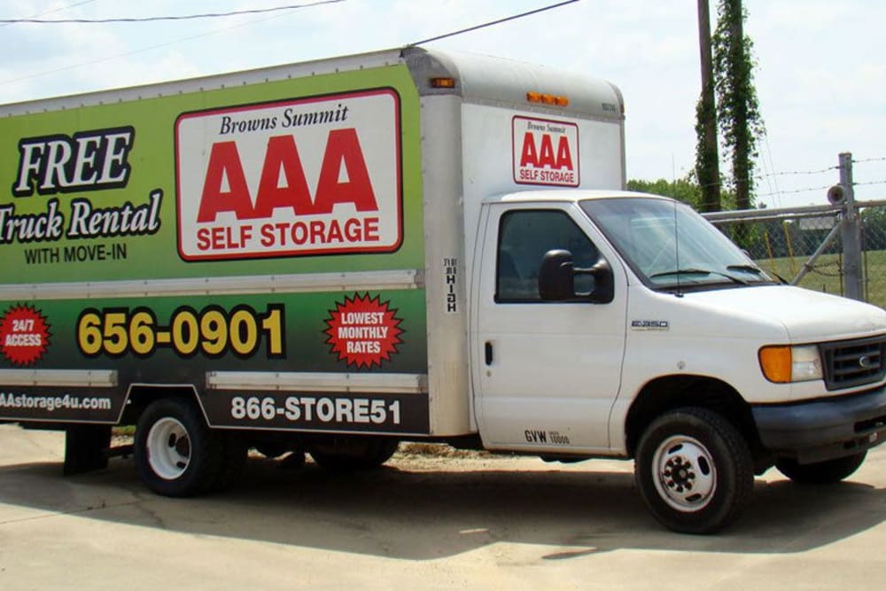 rental truck at AAA Self Storage at Browns Summit Rd in Browns Summit, North Carolina