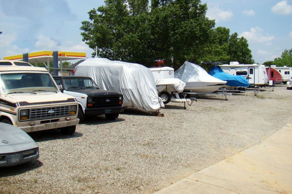 boats parked outside at AAA Self Storage at Browns Summit Rd in Browns Summit, North Carolina