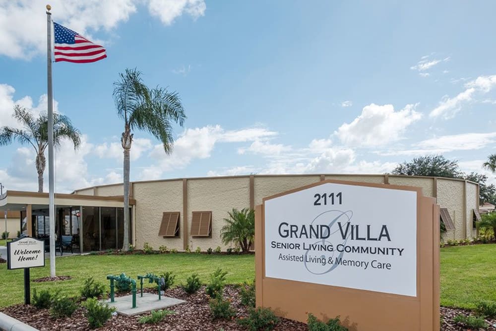 Memorial sign outside Grand Villa of Lakeland in Florida
