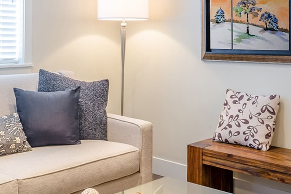 Living room model at Grand Villa of Delray West in Florida
