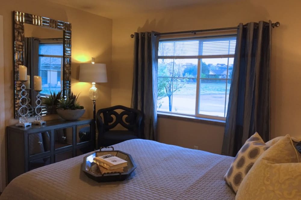 Cozy bedrooms at Fox Hollow Independent and Assisted Living in Bend, Oregon