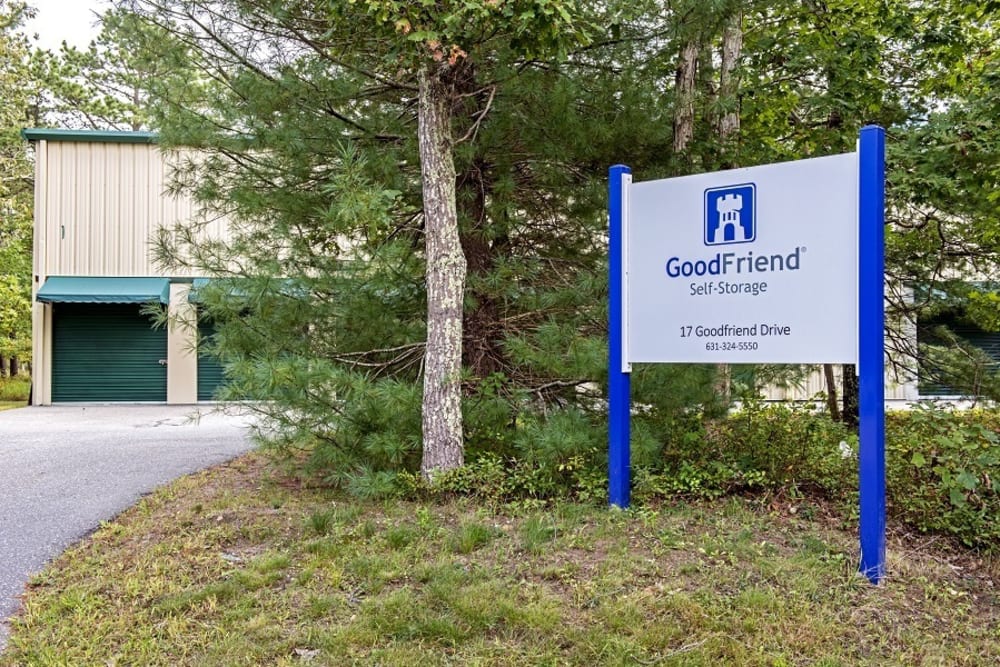 Welcome sign for GoodFriend Self-Storage East Hampton in East Hampton, New York
