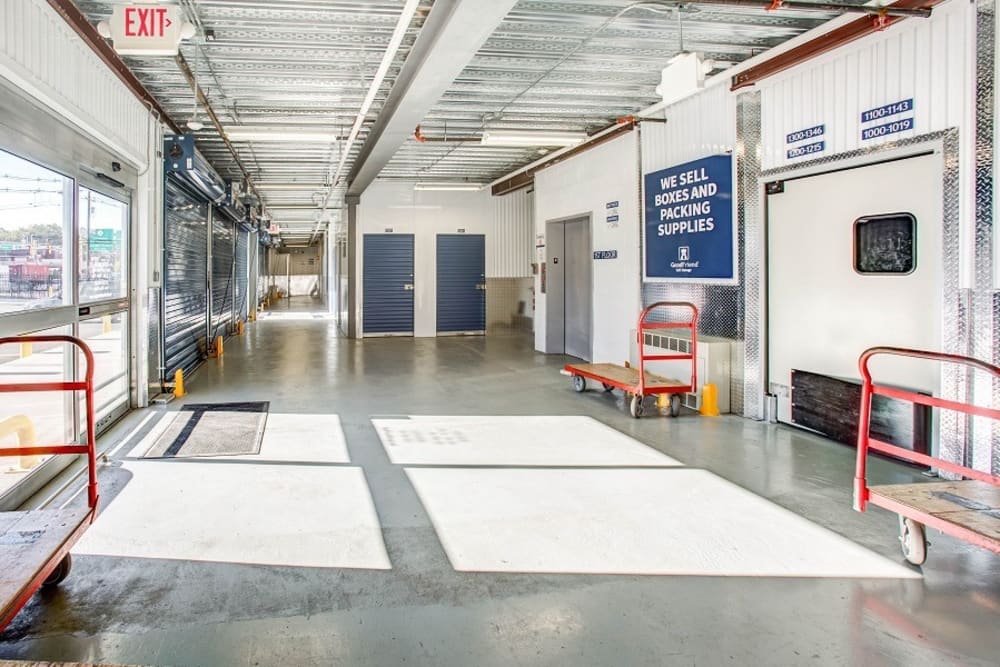 Spacious hallways for loading and unloading your belongings at GoodFriend Self-Storage North Bergen in North Bergen, New Jersey