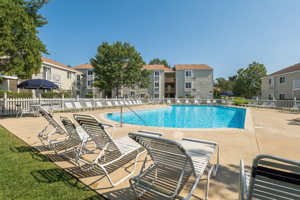 Poolside seating at The Village at Voorhees in Voorhees, New Jersey