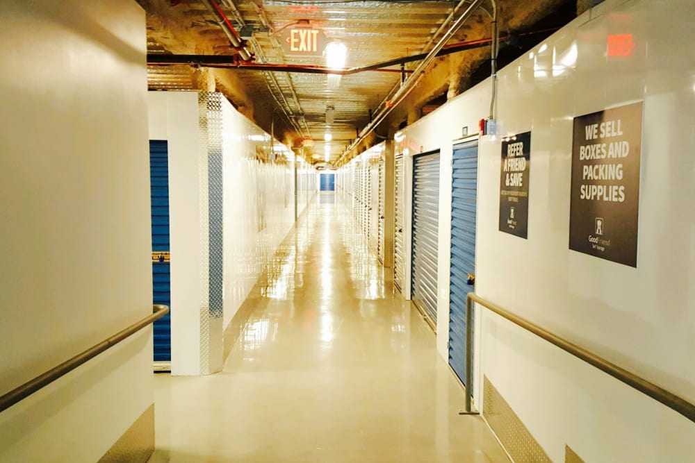 Large hallways leading to our climate-controlled storage units at GoodFriend Self-Storage New Rochelle in New Rochelle, New York