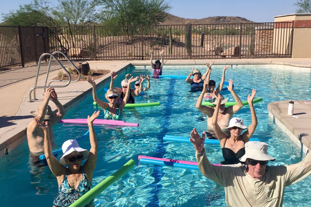 Fitness in the pool at Merrill Gardens at Anthem in Anthem, Arizona. 
