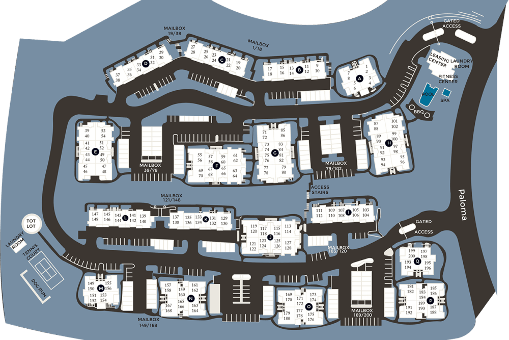 Community site map for Paloma Summit Condominium Rentals in Foothill Ranch, California