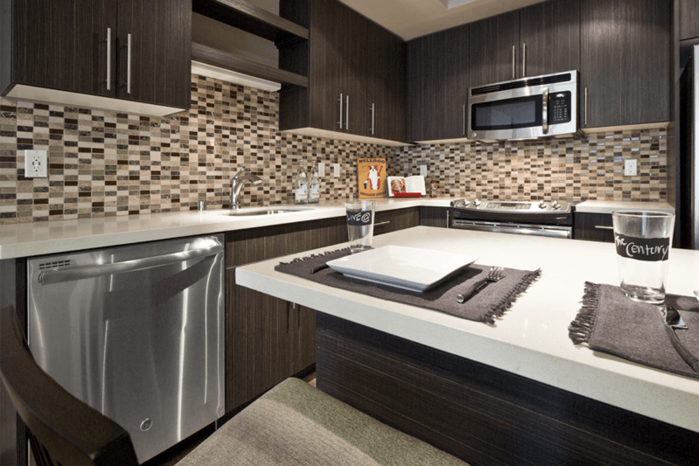 Fully equipped kitchen at The Century in Seattle, Washington