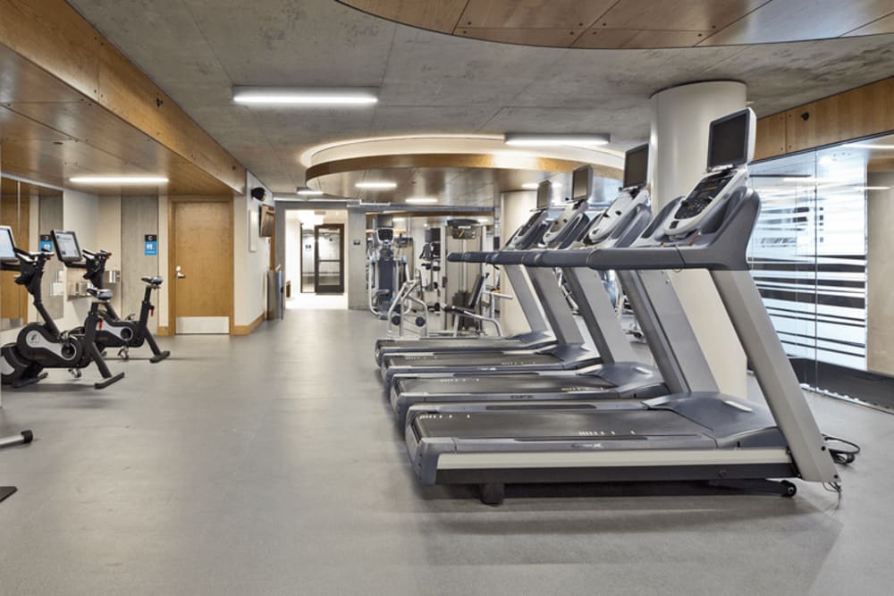 Well equipped fitness center for residents at The Century in Seattle, Washington