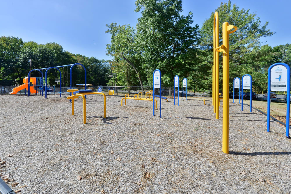 Outdoor fitness equipment at Lexington House Apartment Homes in Cherry Hill, New Jersey