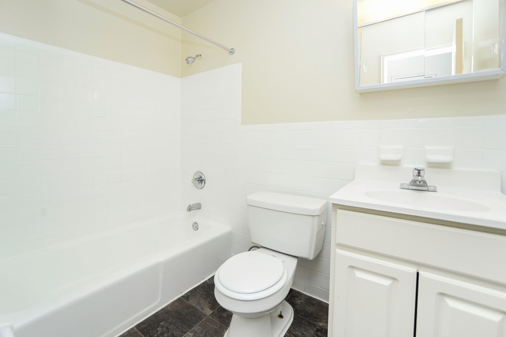 Cozy bathroom at Post & Coach Apartment Homes in Freehold, New Jersey