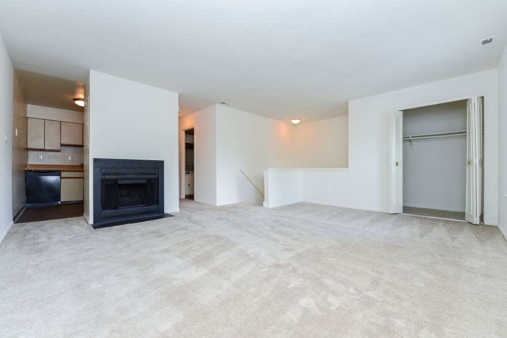 Living Room space with fireplace at Tory Estates Apartment Homes in Clementon, New Jersey