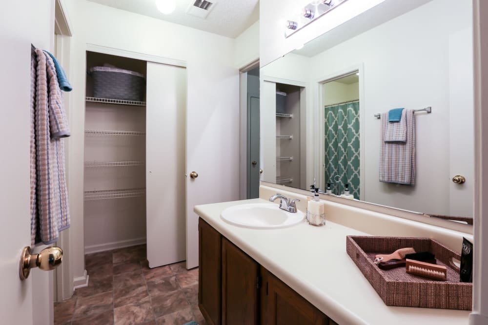 Bathroom at Riverwind Apartment Homes in Spartanburg, South Carolina.