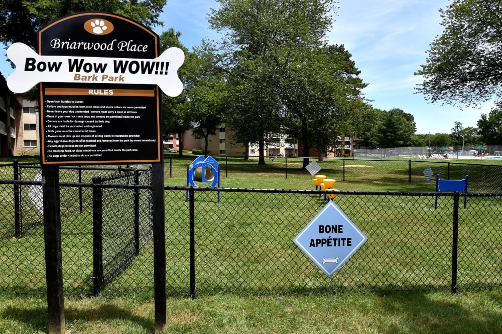 Offleash dog park at Briarwood Place Apartment Homes in Laurel, Maryland