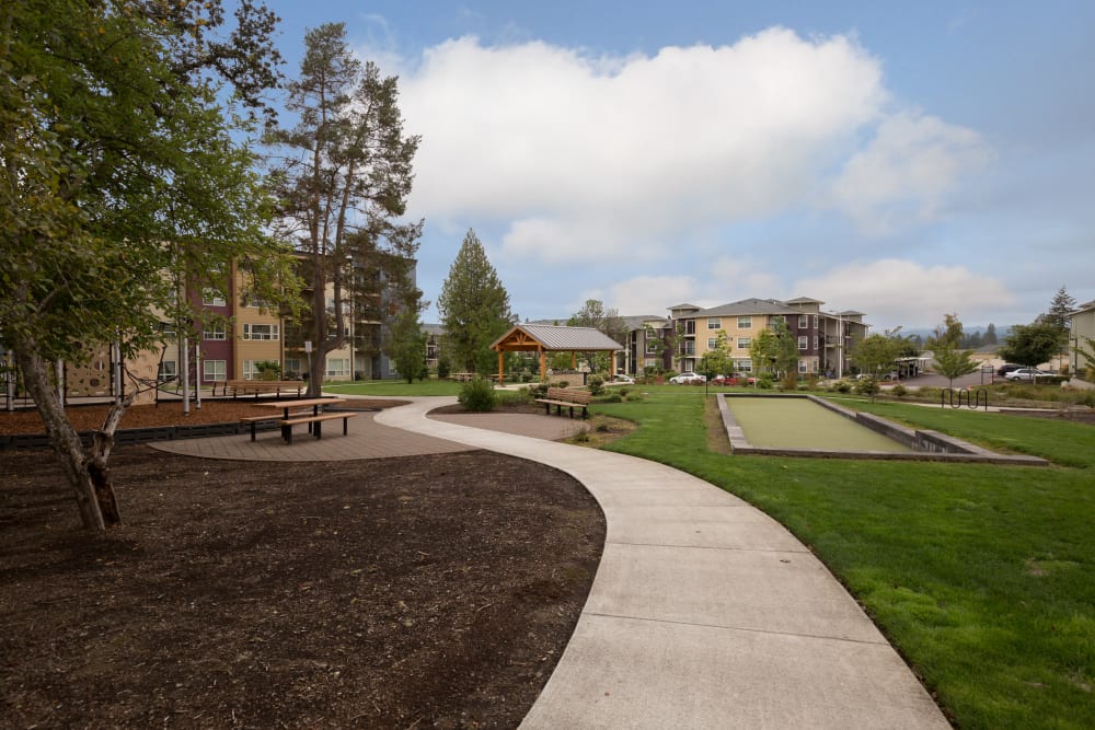 Community Outdoor Area with Bocce Ball at Terrene at the Grove in Wilsonville, Oregon