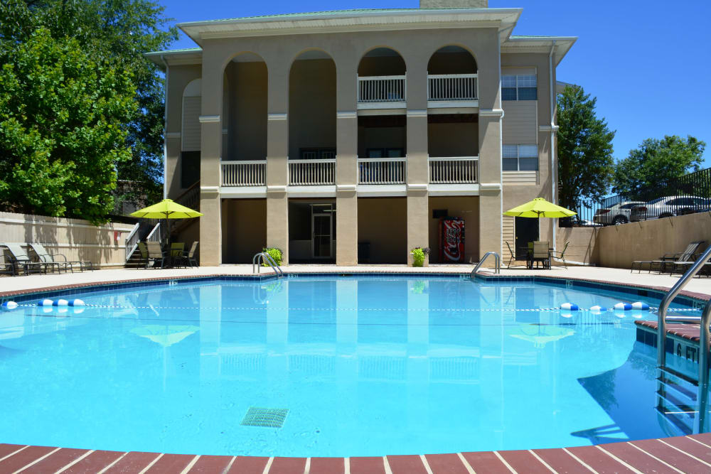 A swimming pool that is great for entertaining at The Abbey at Regent's Walk in Homewood, AL