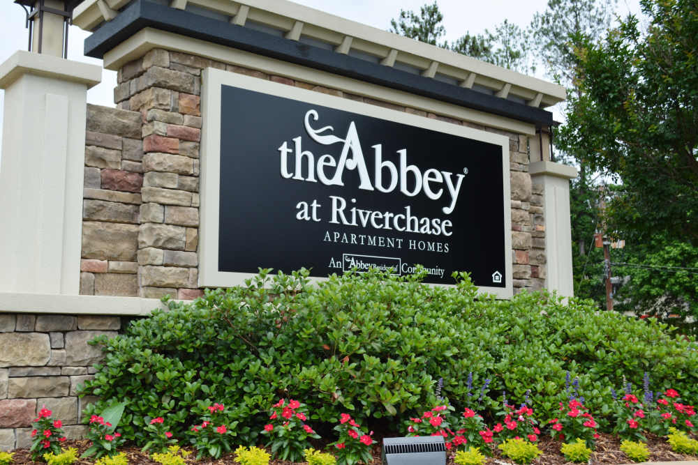 Property sign at The Abbey at Riverchase in Hoover, Alabama, 