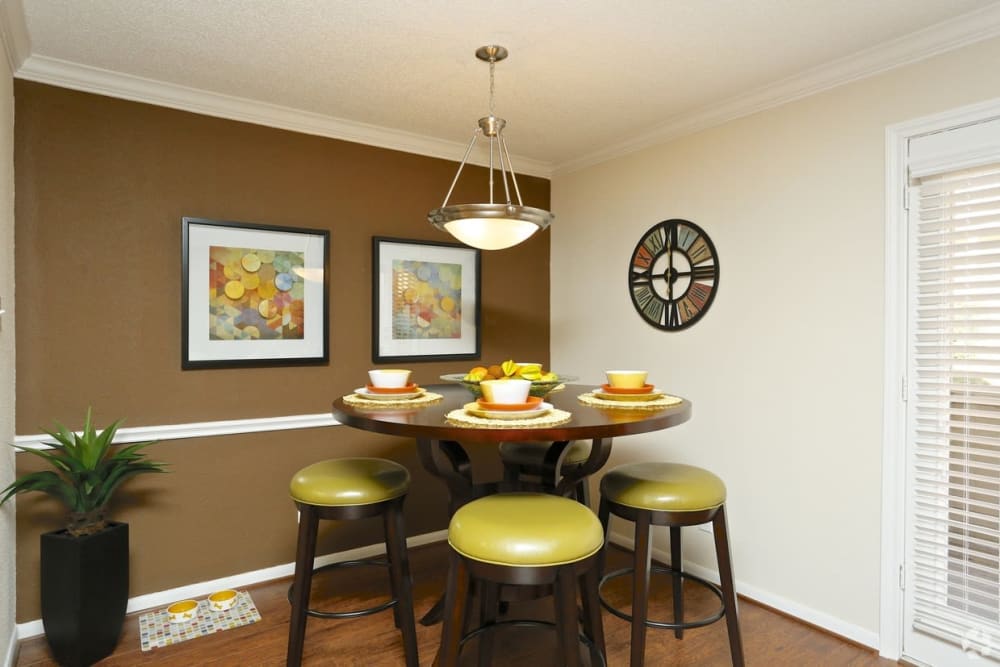 Modern dining areas at The Abbey at Montgomery Park in Conroe, Texas