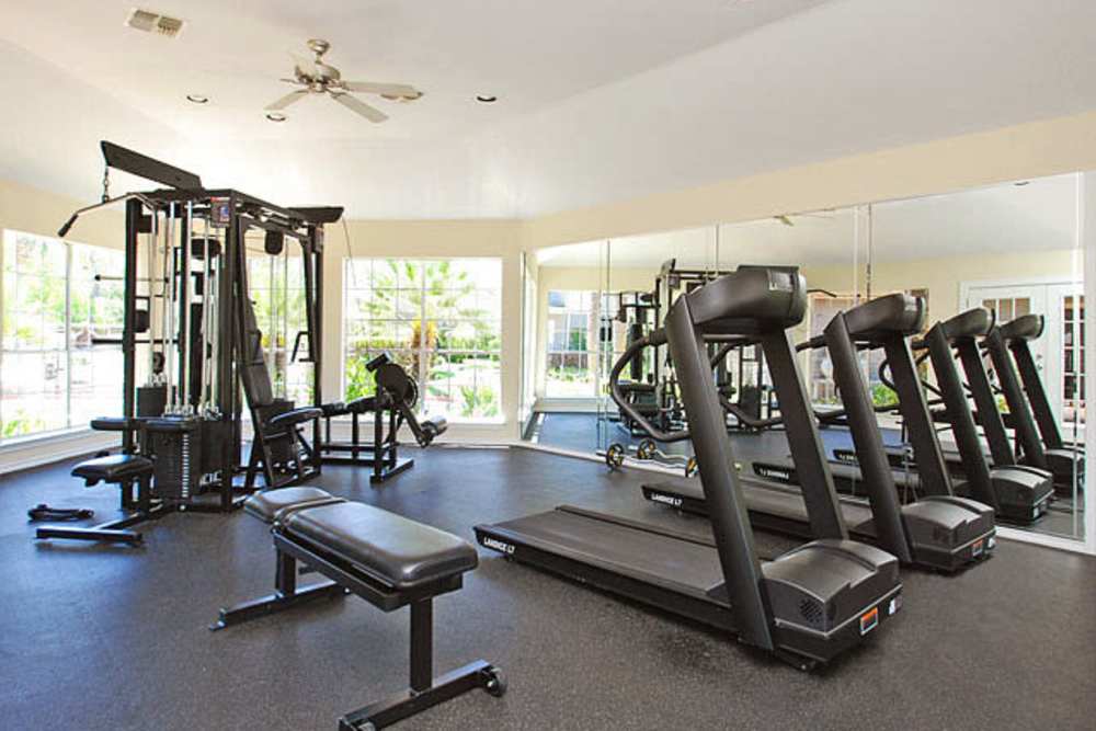 Modern fitness room at The Abbey at Briargrove Park in Houston, Texas