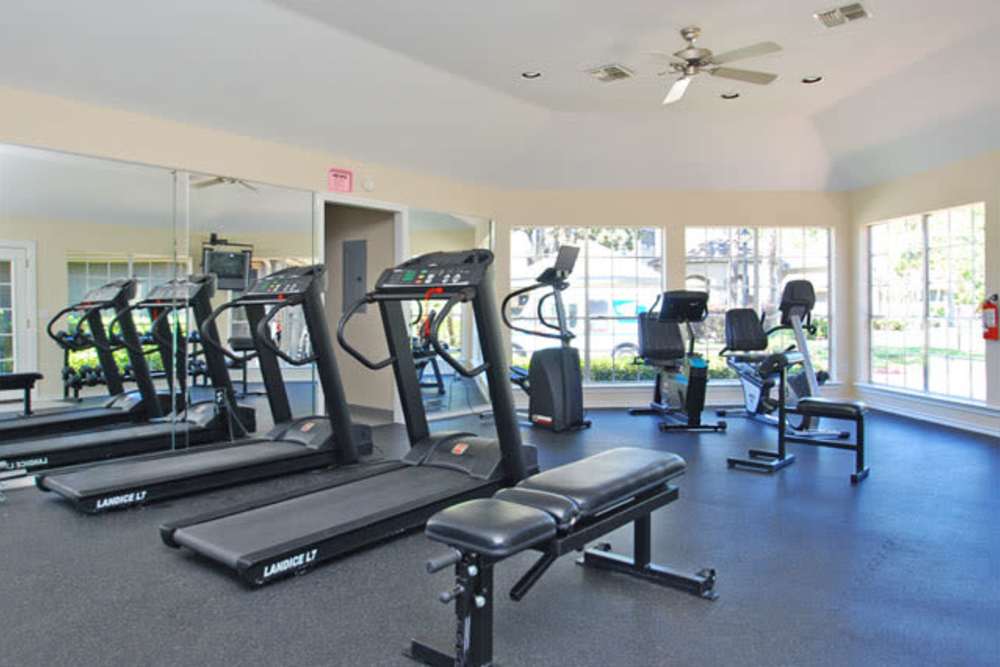Large community fitness center at The Abbey at Briargrove Park in Houston, Texas