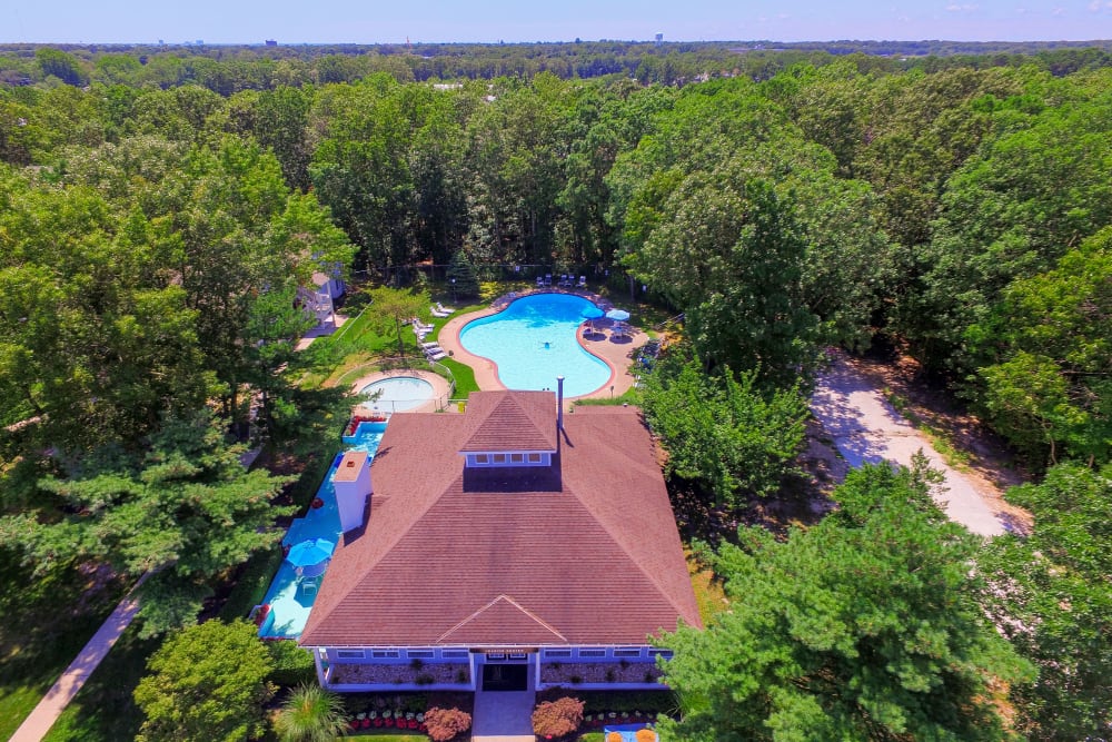 Aerial view of the lush grounds at The Landings Apartment Homes in Absecon, New Jersey