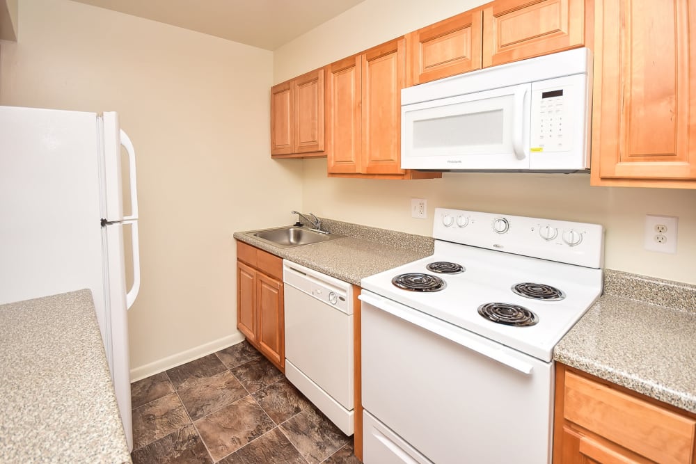 Enjoy apartments with a cozy kitchen at Warwick Terrace Apartment Homes