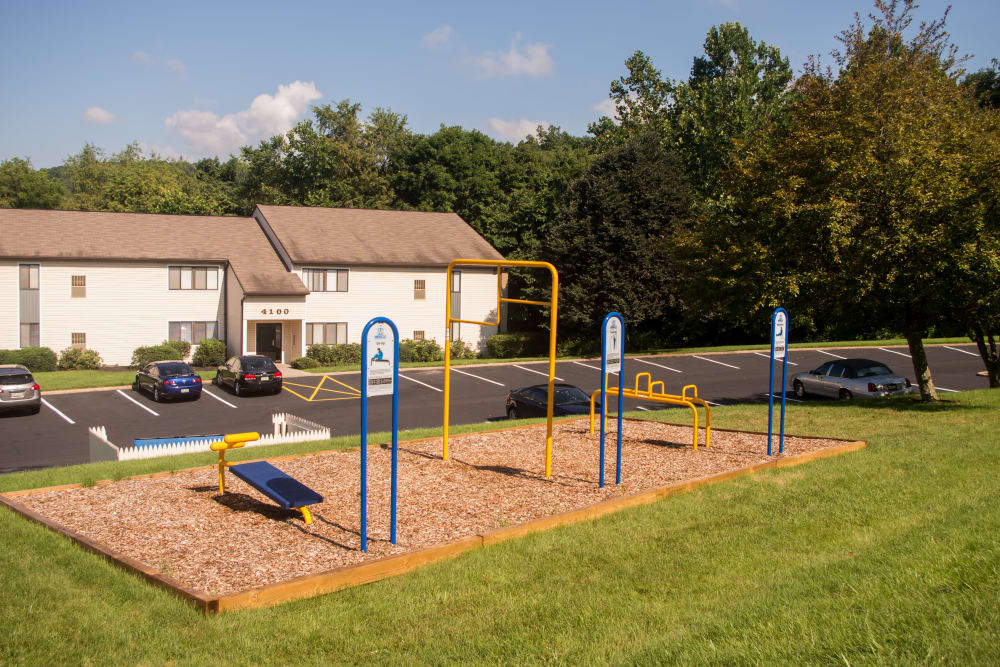 Outdoors health and fitness equipment at Squires Manor Apartment Homes in South Park, PA