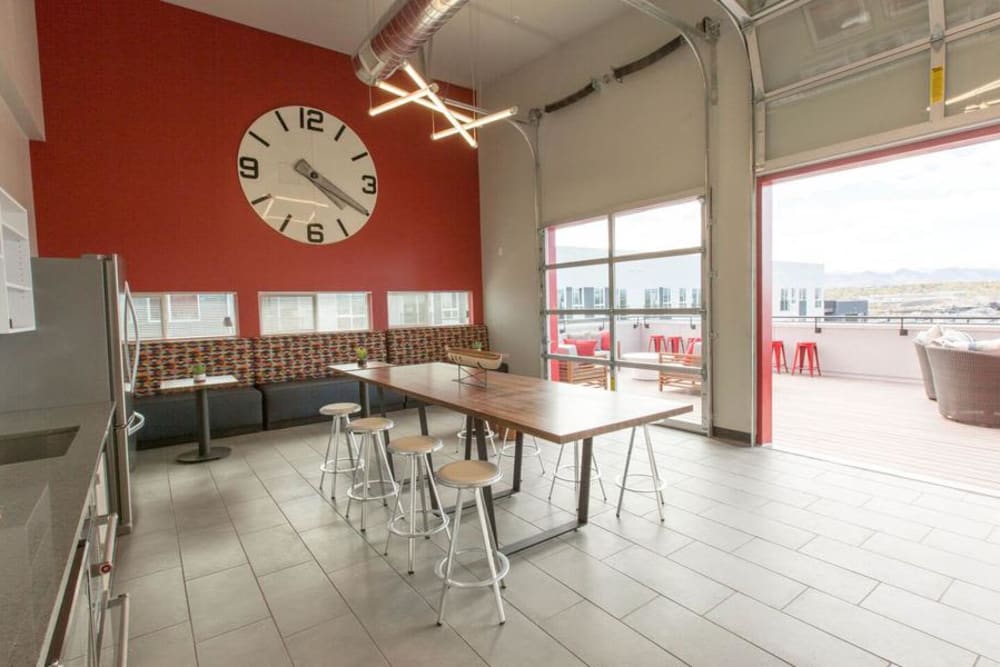 Indoor/Outdoor Resident Lounge at Oxford Station Apartments in Englewood, Colorado