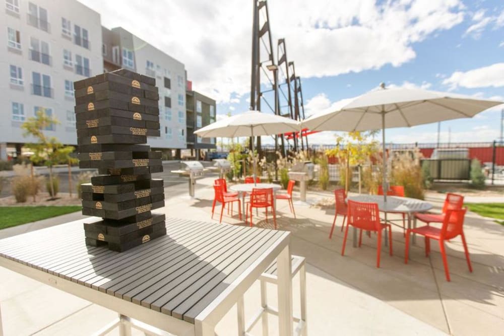 Outdoor Lounge Area at Oxford Station Apartments in Englewood, Colorado