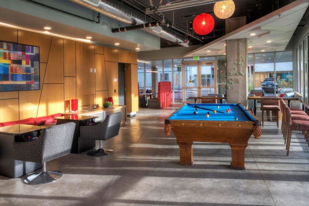 Pool Table in the Clubhouse at Oxford Station Apartments in Englewood, CO