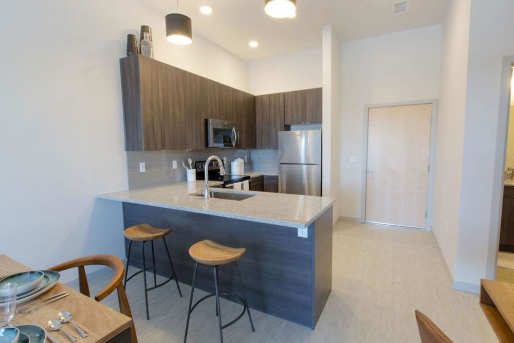 Kitchen at Oxford Station Apartments in Englewood, Colorado