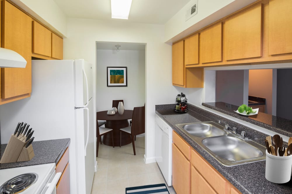 furnished kitchen at Morgan Bay in Houston, Texas