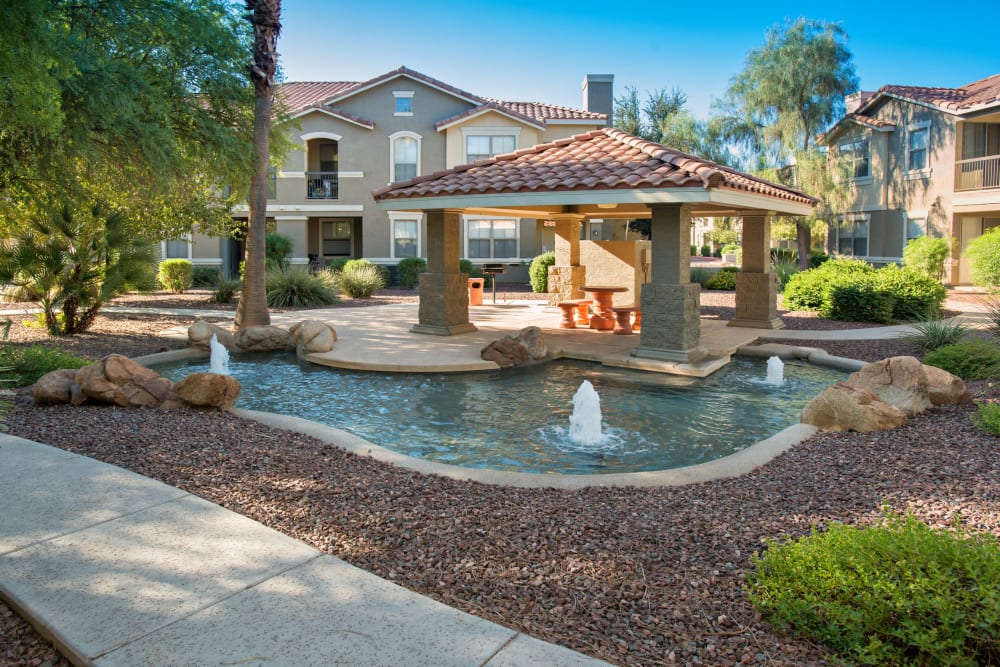 Beautiful fountain at Villas on Hampton Avenue in Mesa, Arizona